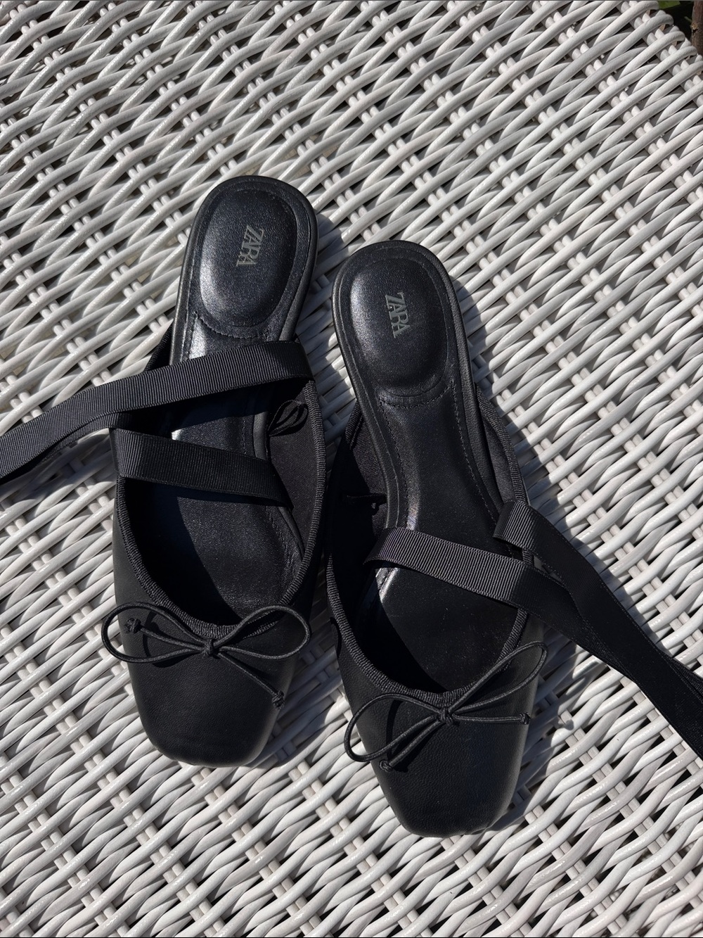 Zara Black Lace-Up Ballet Flats with Wrap Ribbons